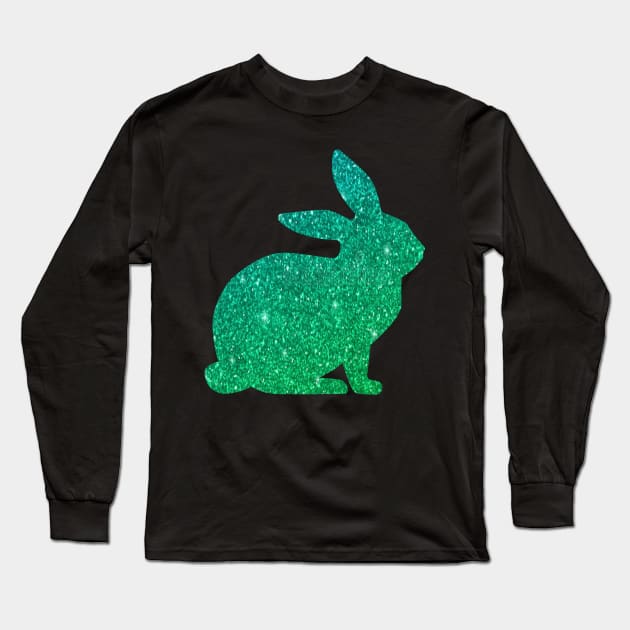 Green Ombre Faux Glitter Easter Bunny Long Sleeve T-Shirt by Felicity-K